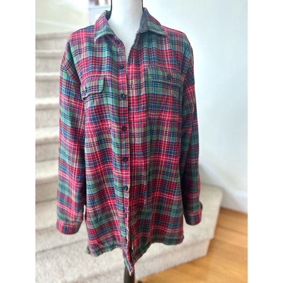 L.L. Bean Red, Green, Blue Plaid Fleece Lined Button Down (Large TALL) - Picture 1 of 7